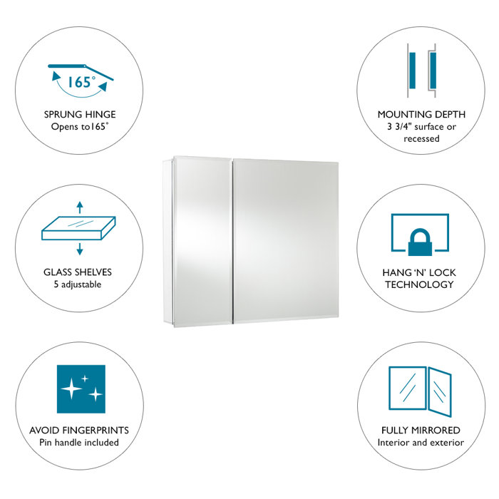 JACUZZI® 30" x 26" Recessed or Surface Mount Frameless Medicine with 5 Adjustable